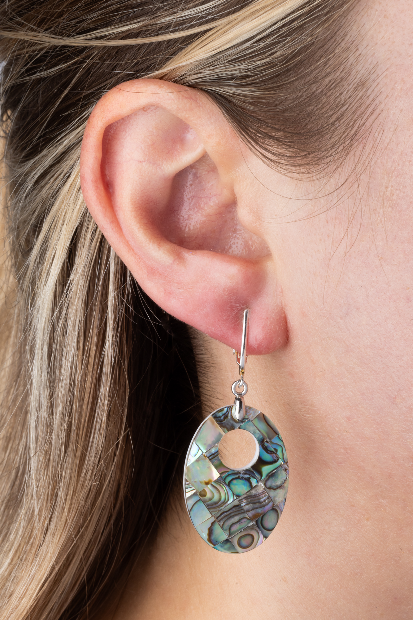 Oval Abalone Paua Bracelet and Clip On Dangling Earrings Set