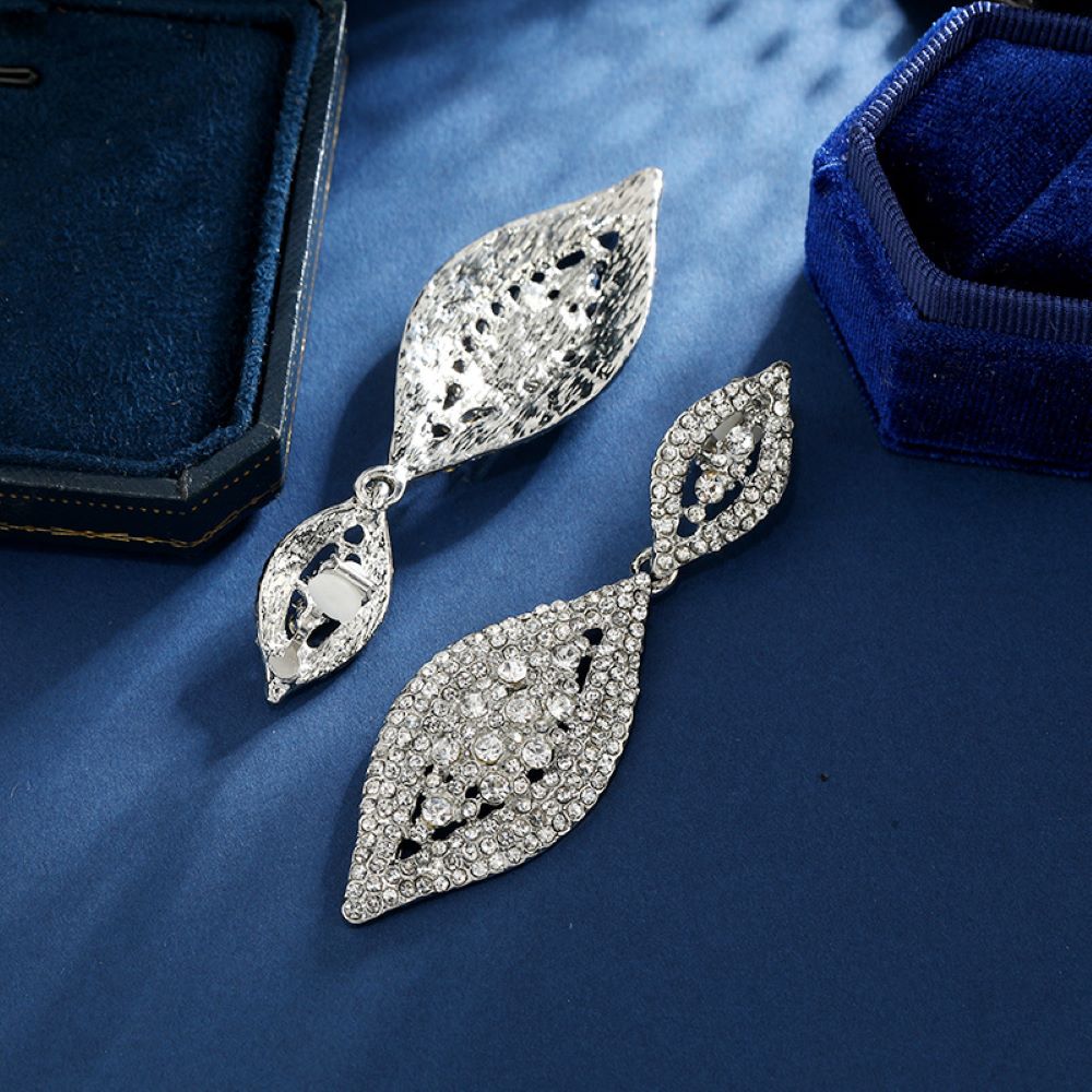 Silver Crystal Chandelier Drops Clip On Dangling Earrings