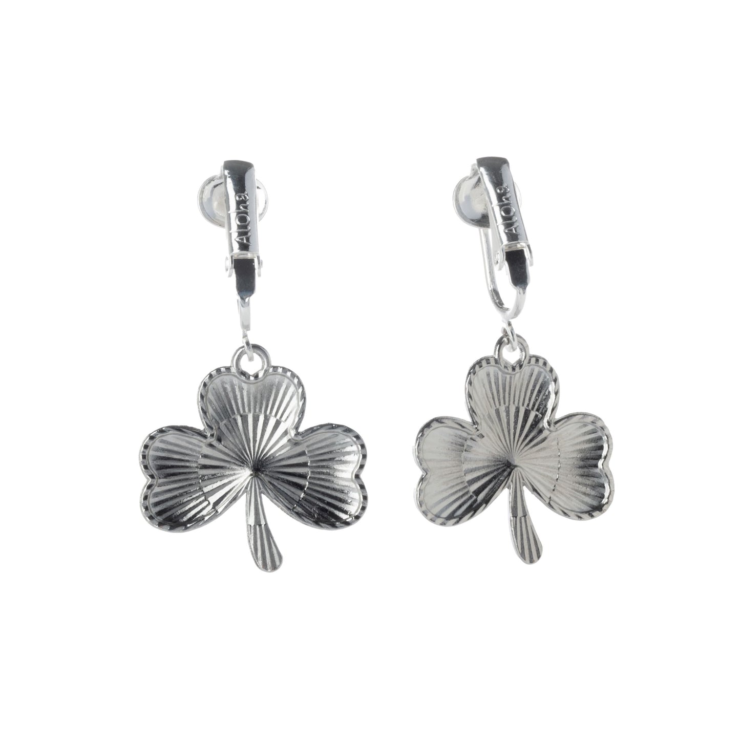 Green Irish Lucky Clover Clip On Dangling Earrings
