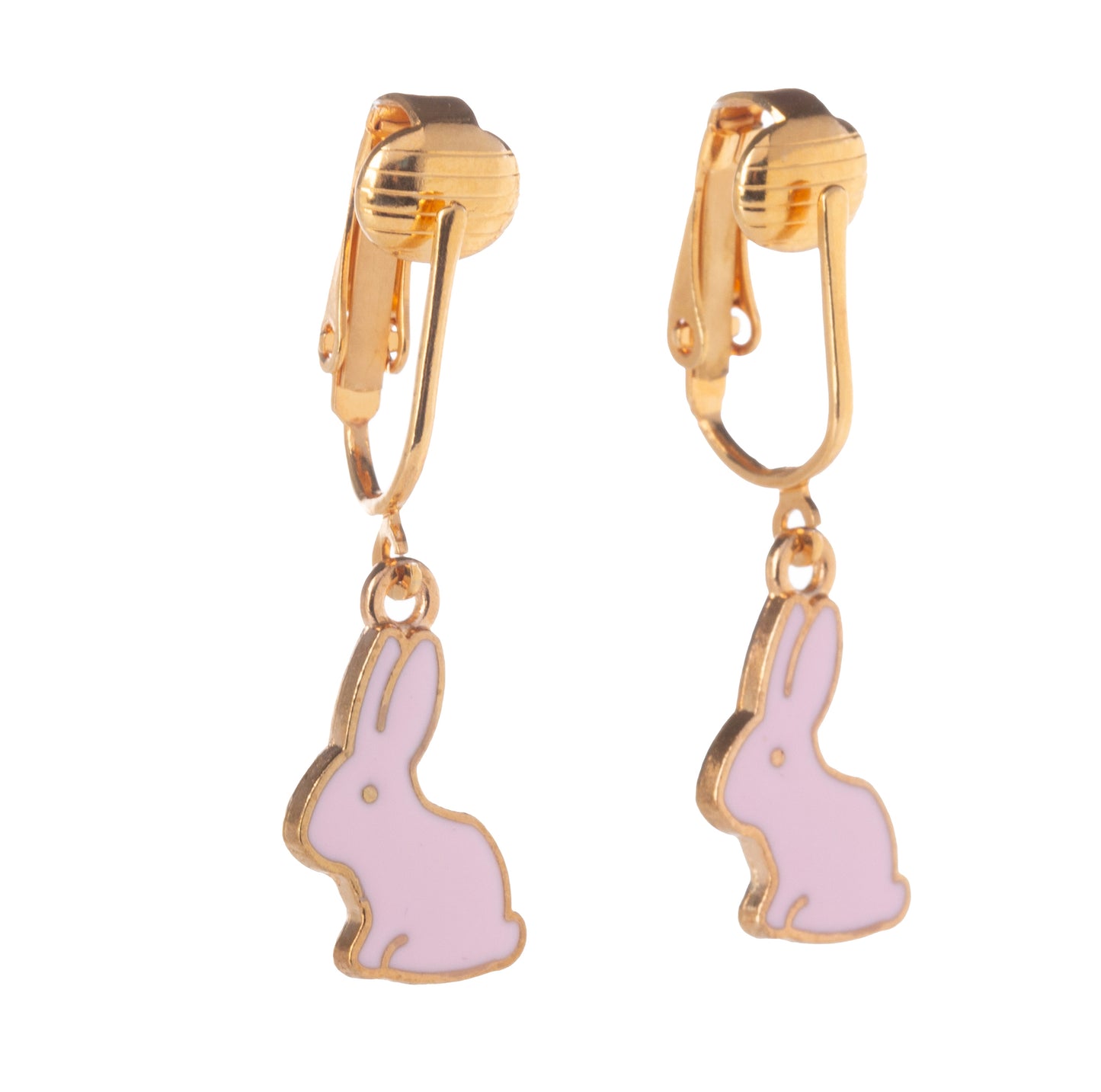 Pink Bunny Gold Clip On Dangling Earrings