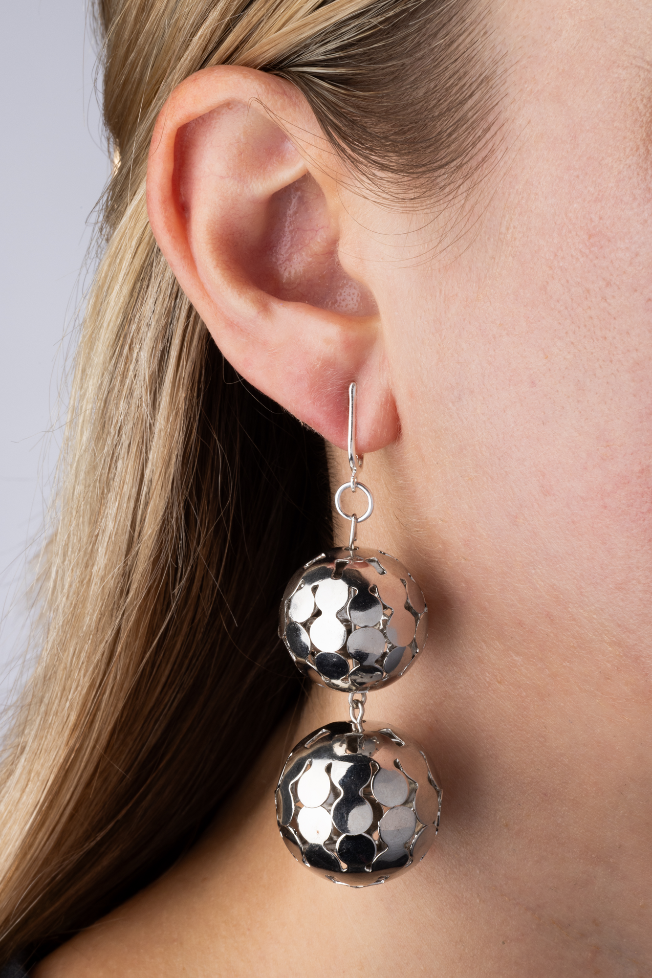 Silver Filigree Balls Clip On Dangling Earrings