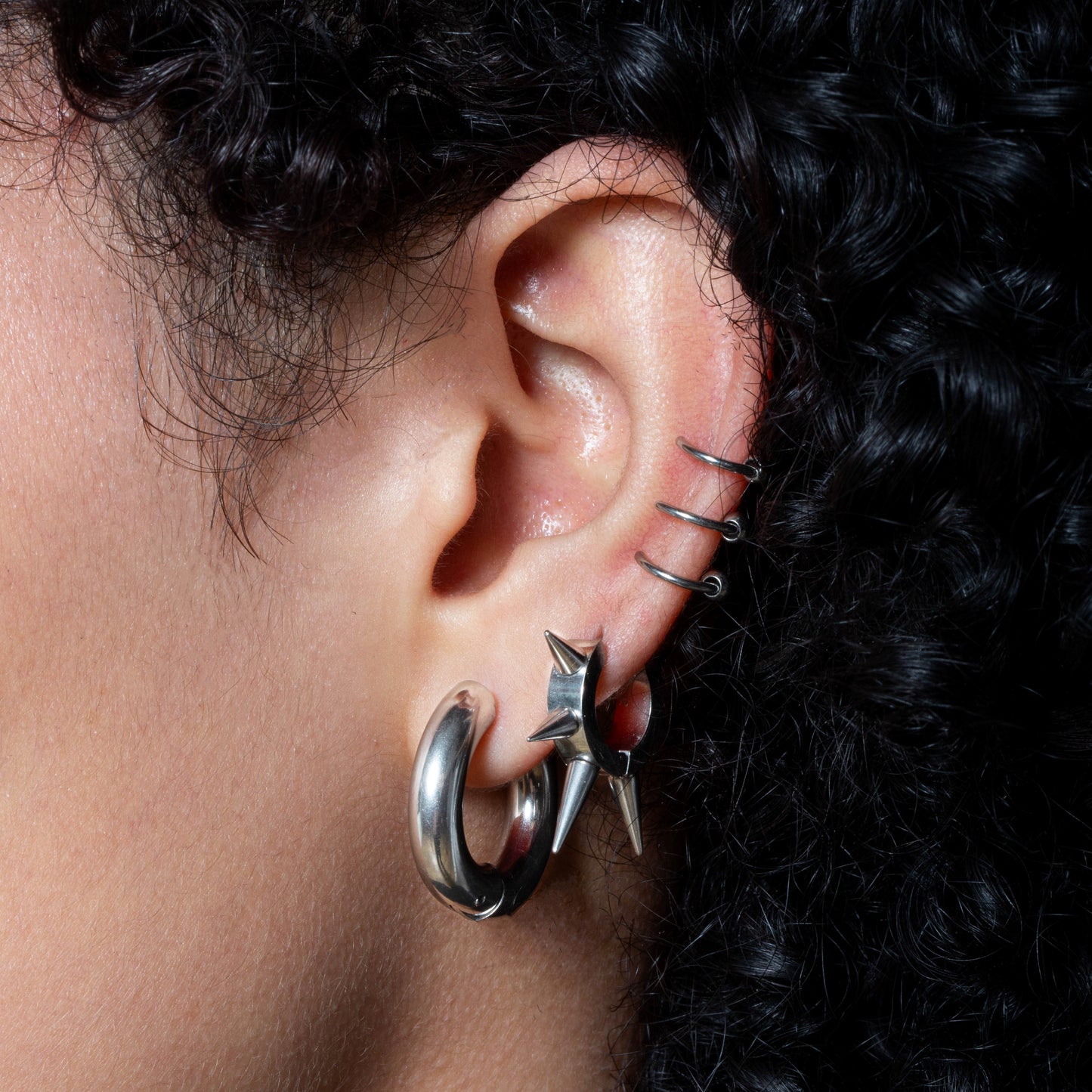 Faux Captive Bead Triple Hoop Non-Piercing Cuff