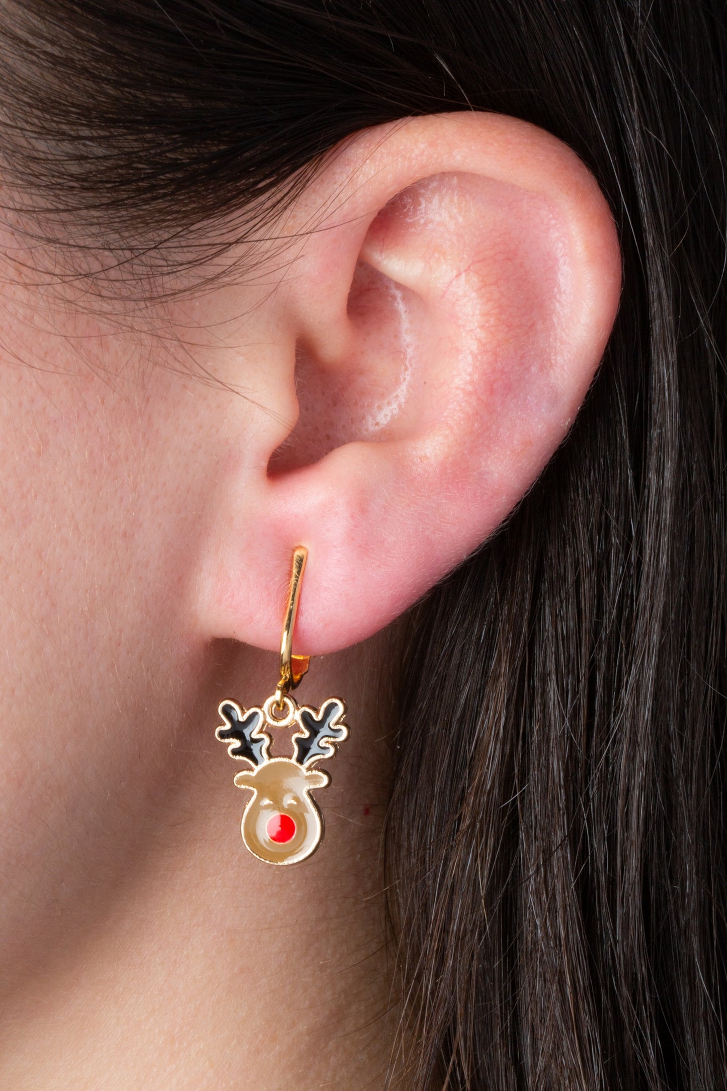 Red Nose Reindeer Clip On Dangling Earrings