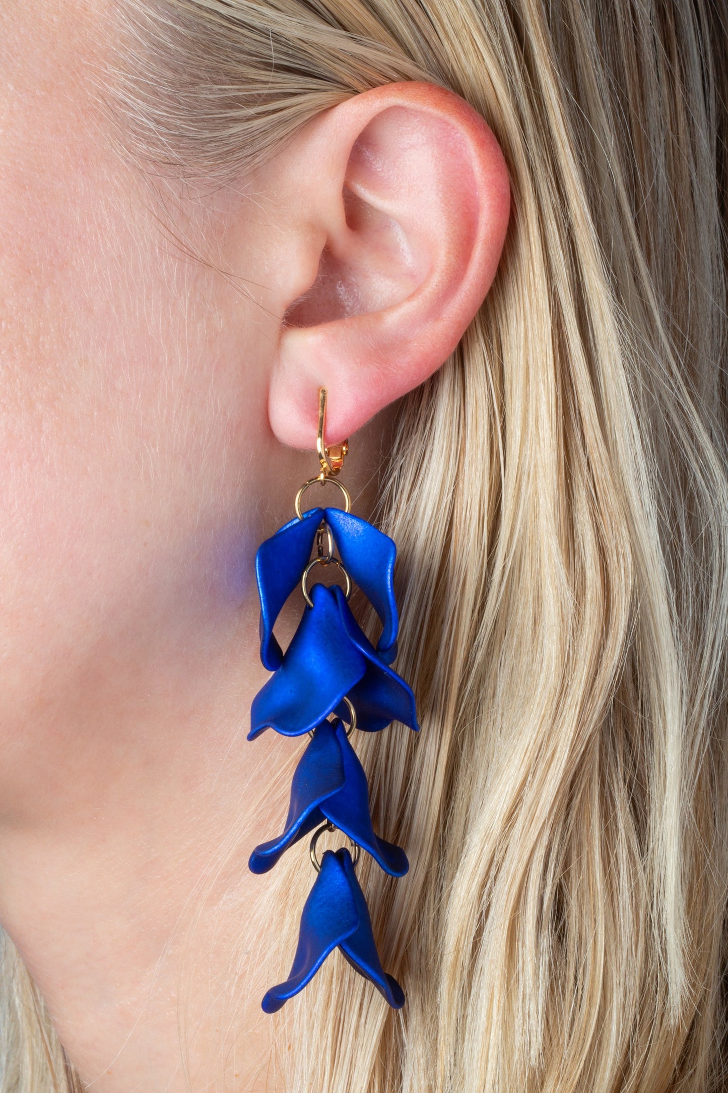 Long Acrylic Rose Petal Clip On Dangling Earrings