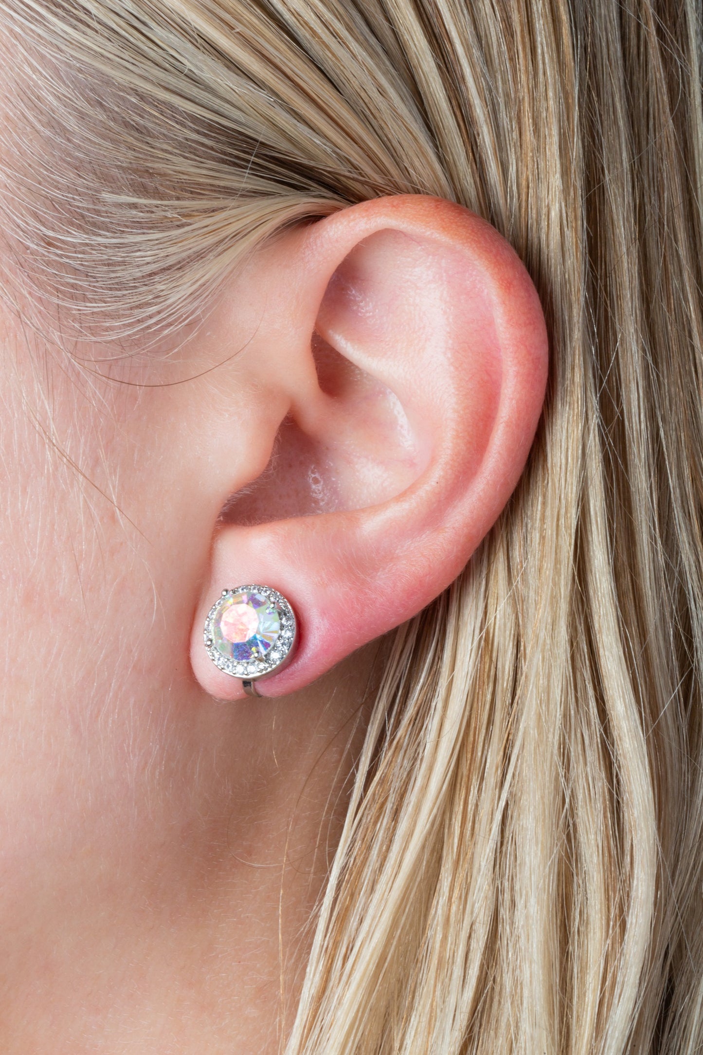 Round Halo Crystal Clip On Stud Earrings