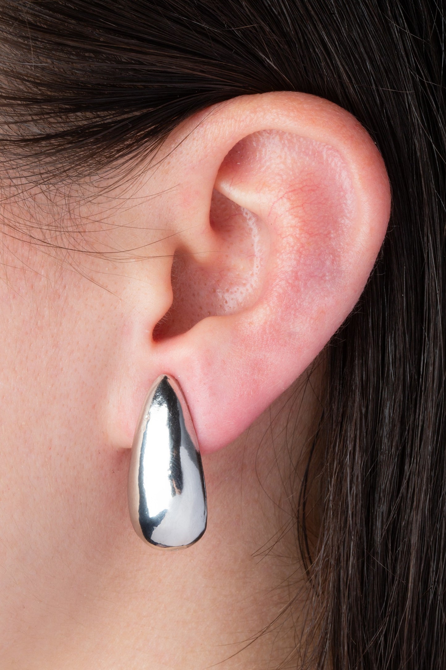 Silver Teardrop Clip On Stud Earrings