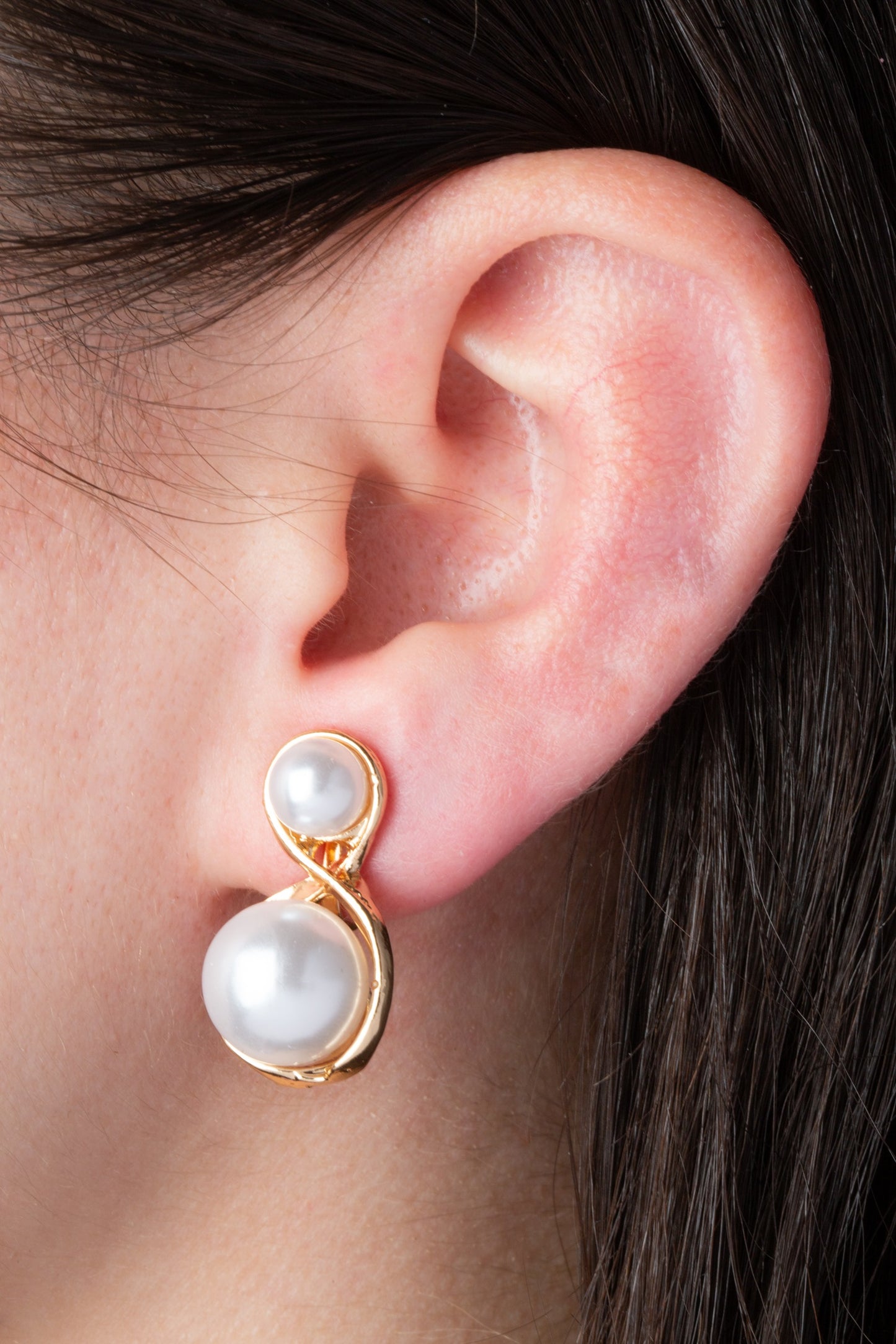 Double Simulated Pearls Clip On Stud Earrings