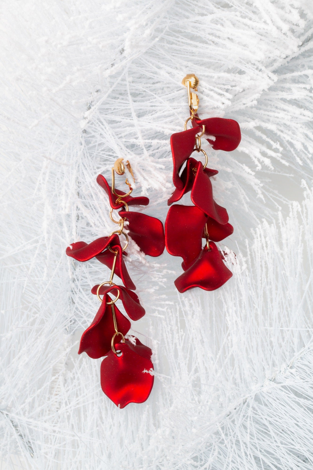 Long Acrylic Rose Petal Clip On Dangling Earrings