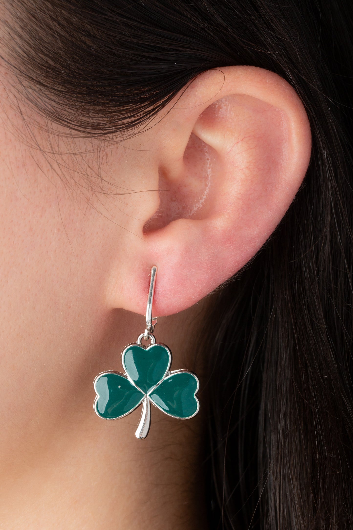 Green Irish Lucky Clover Clip On Dangling Earrings