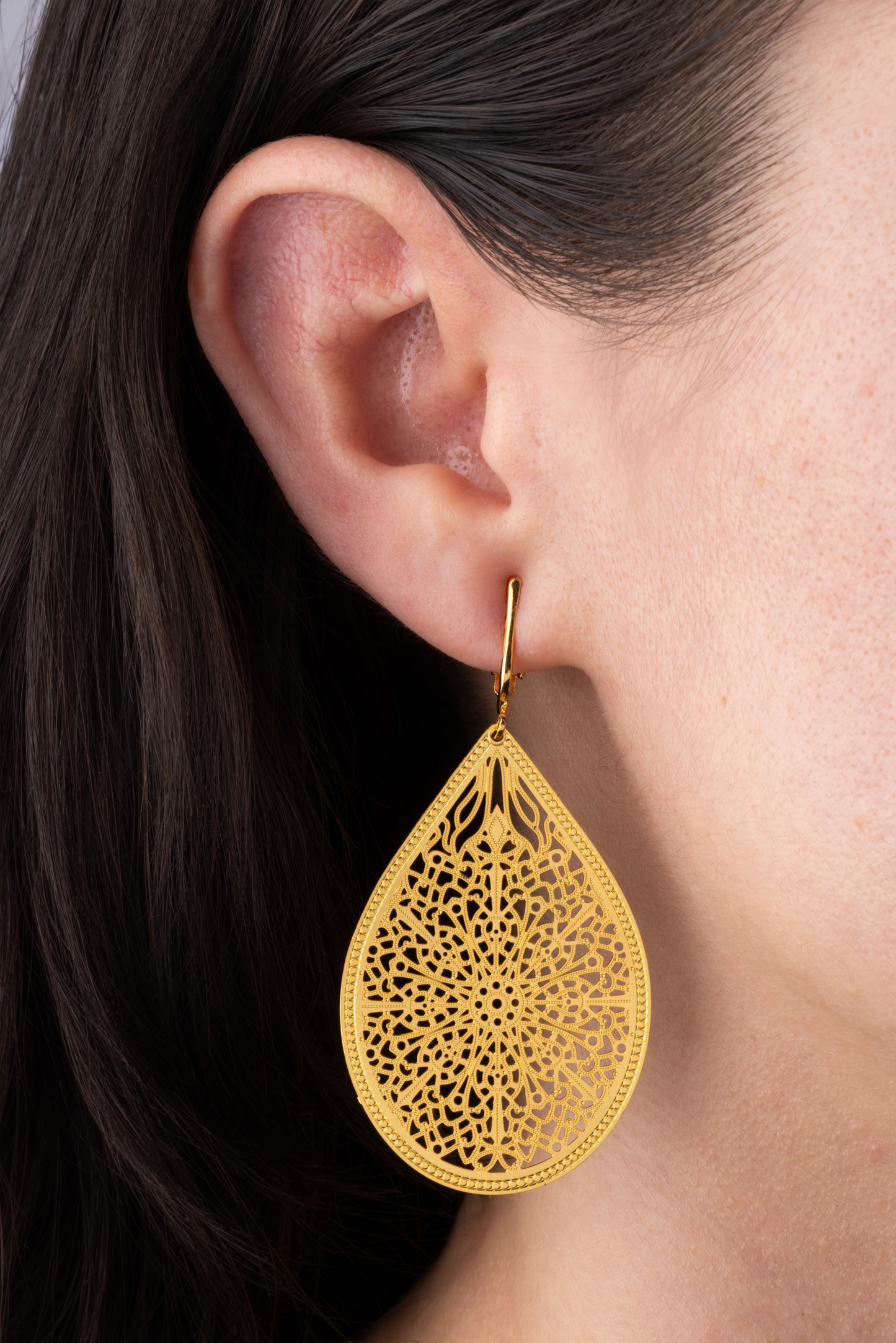 Large Filigree Clip On Dangling Earrings