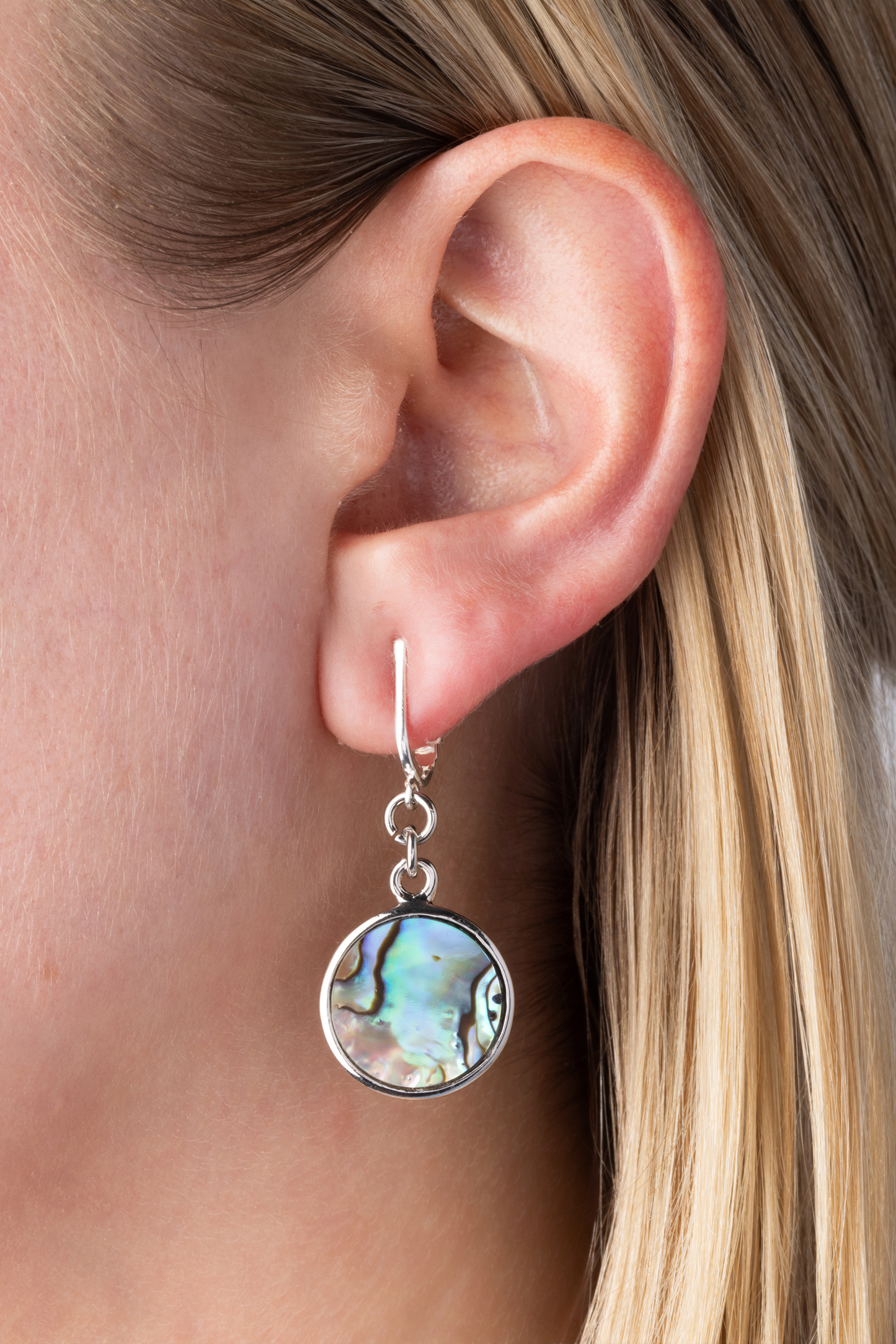 Abalone Paua Round Clip On Dangling Earrings