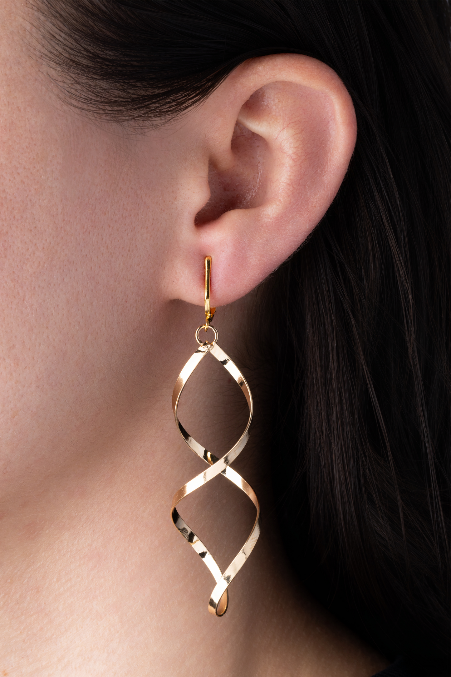 Gold Twist Clip On Dangling Earrings