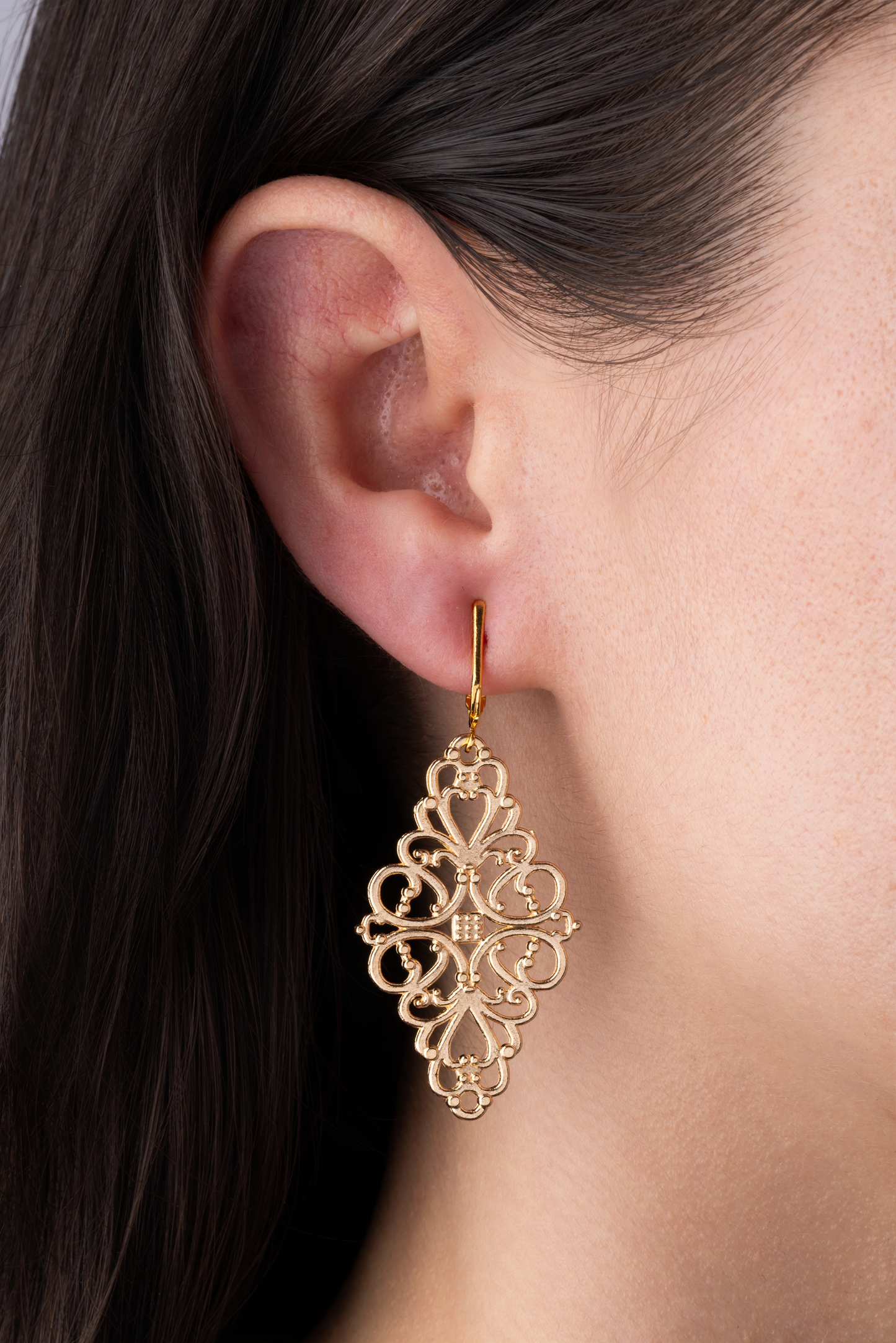 Gold Victorian Filigree Clip On Dangling Earrings