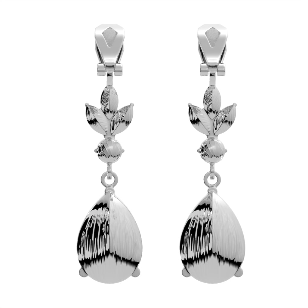 Silver Green Crystal Filigree Teardops Clip On Dangling Earrings