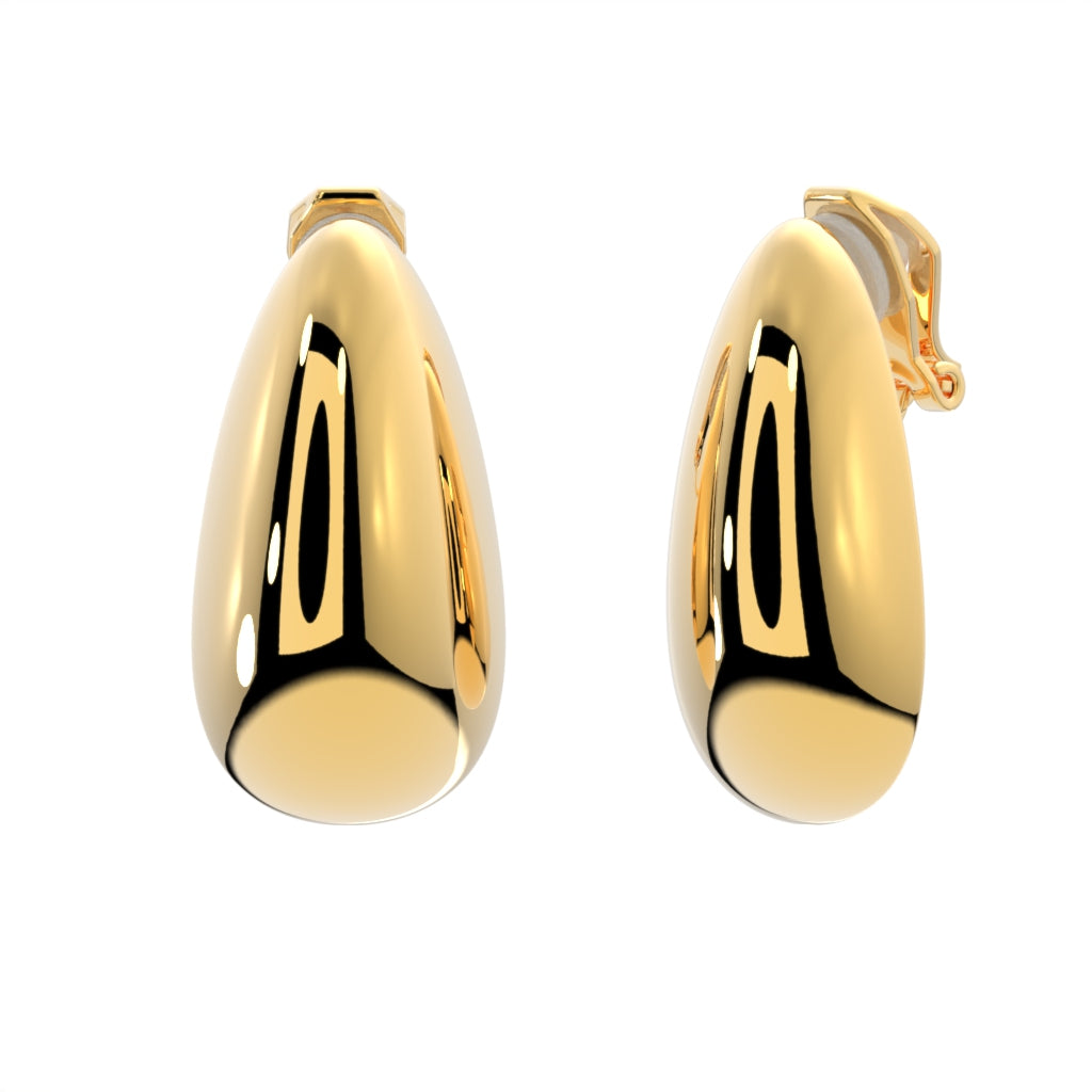 Gold Teardrop Clip On Stud Earrings