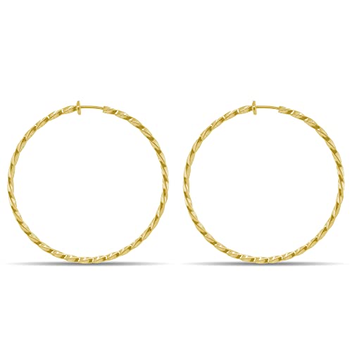 Gold Twisted Spring Clip On Hoop Earrings