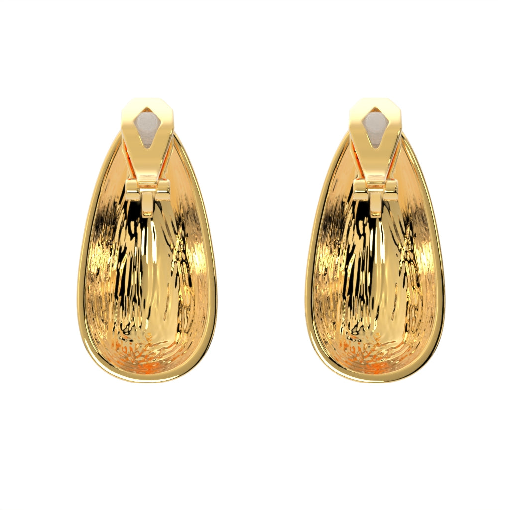 Gold Teardrop Clip On Stud Earrings