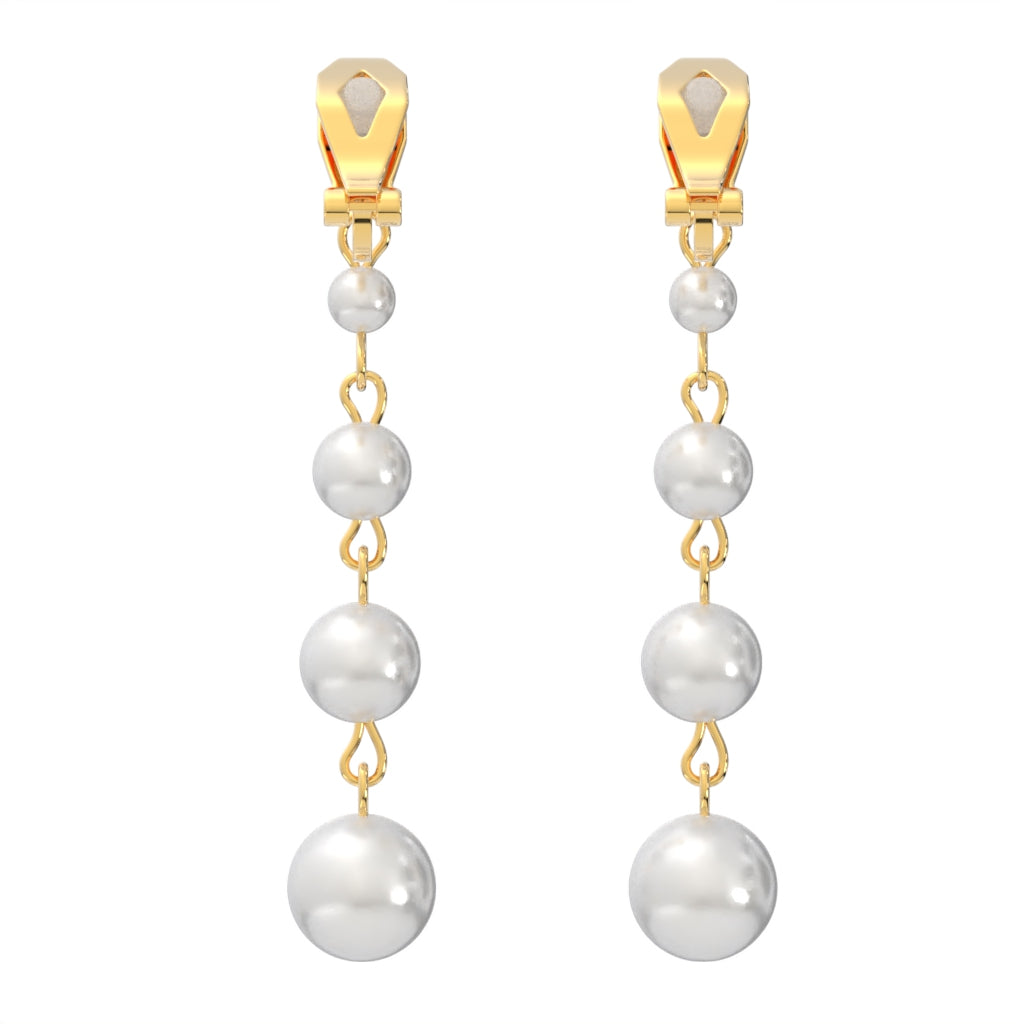 Gold Crystal with Simulated Pearl Drops Clip On Dangling Earrings