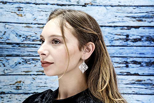 Diamond Shaped Filigree Drop Clip On Earrings for Women - Non Pierced Dangling Fashion Jewelry