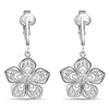 Silver Flower Clip On Earrings with Matching Necklace