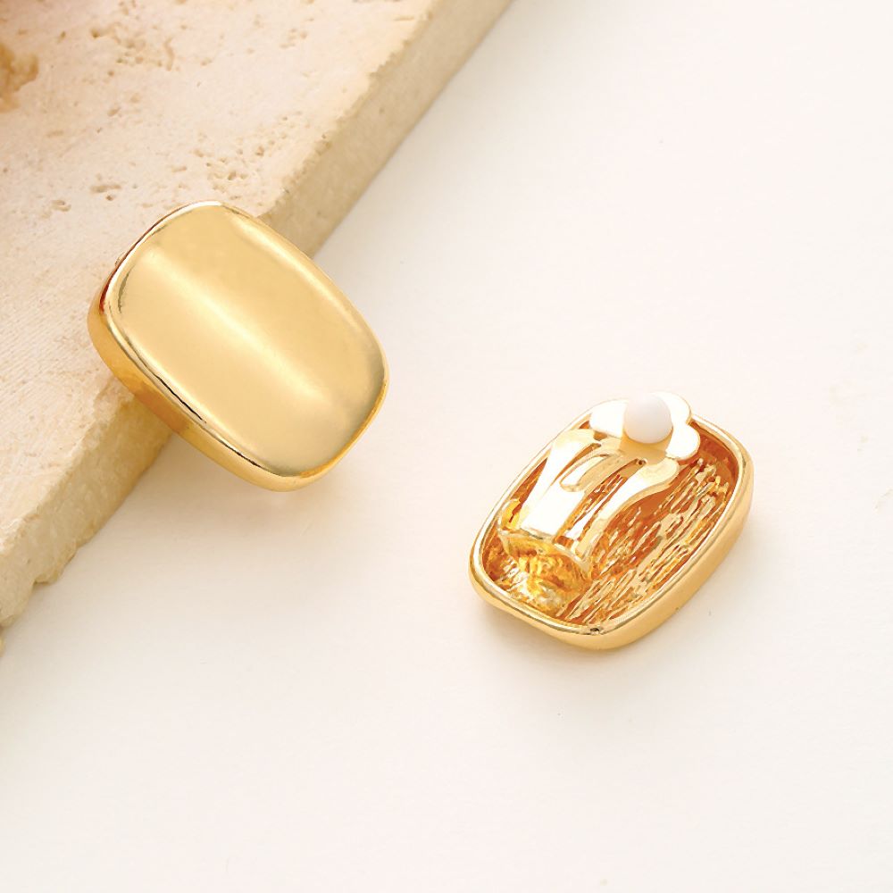 Gold Concave Rectangle Clip On Stud Earrings