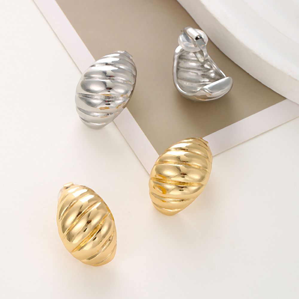 Gold Vintage Style Ribbed Convex Design Clip On Stud Earrings