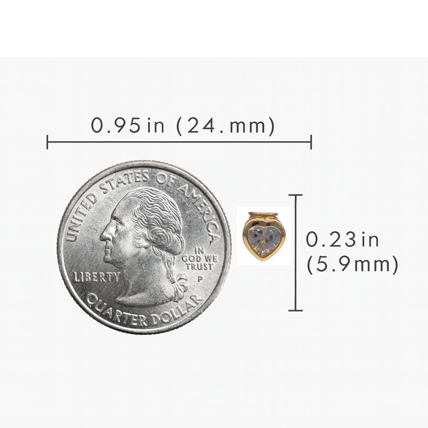 Gold Crystal Heart Clip On Stud Earrings