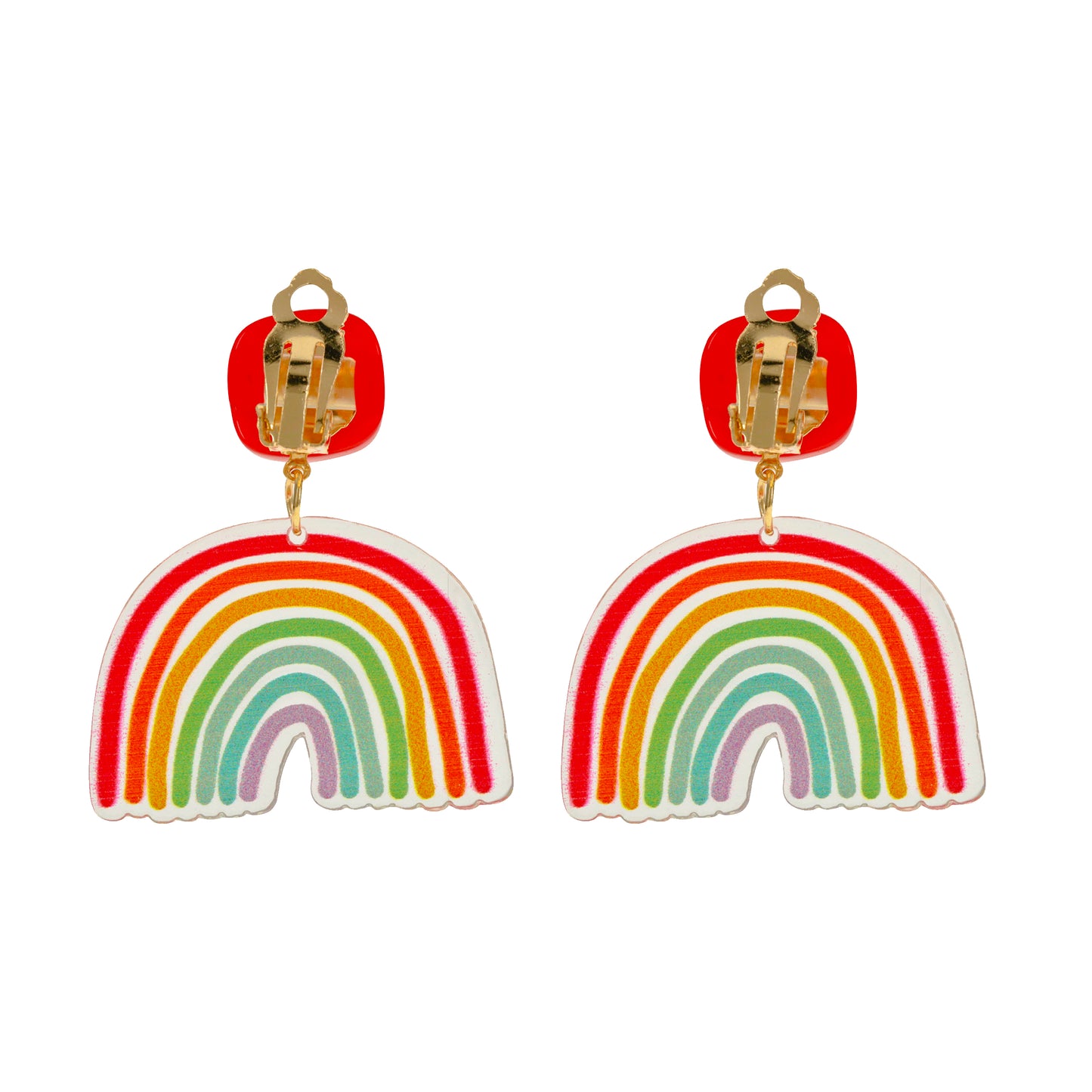 Rainbow Clip On Dangling Earrings