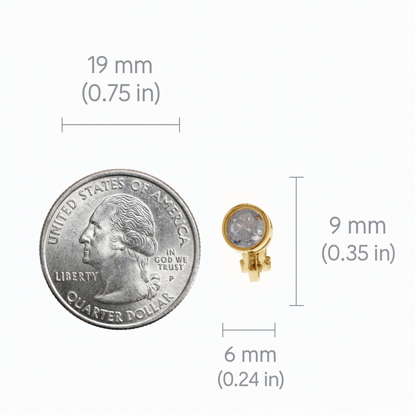 Gold Round Crystal Clip On Stud Earrings