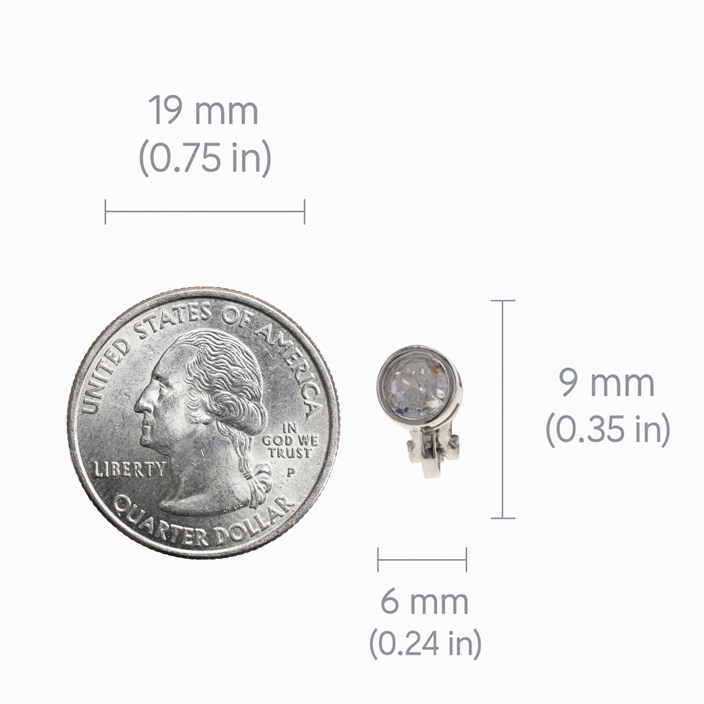 Silver Round Crystal Clip On Stud Earrings