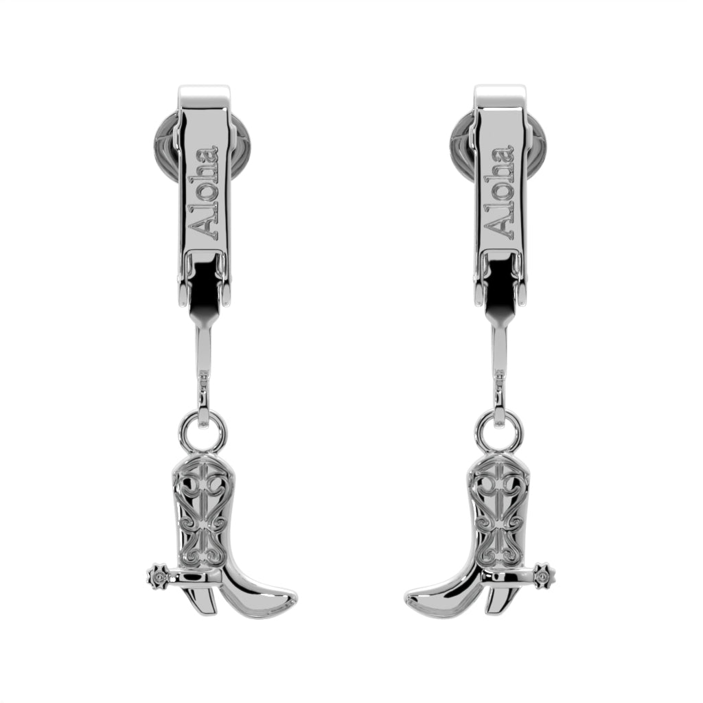 Silver Cowboy Boots Clip On Dangling Earrings