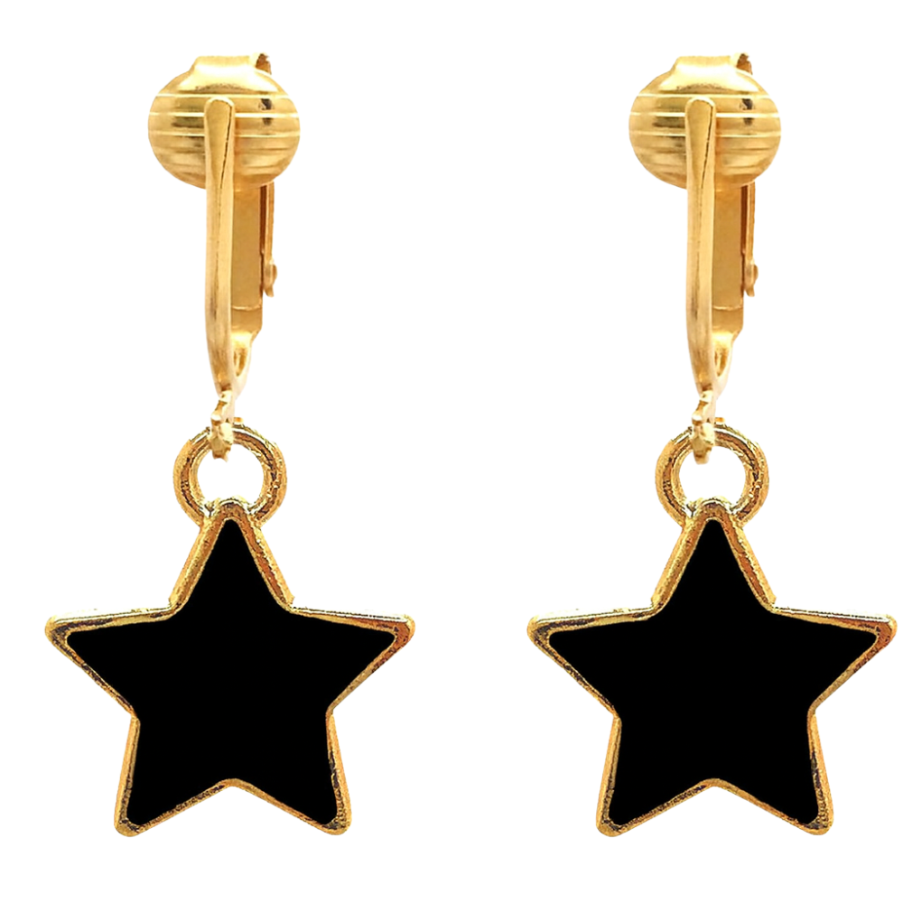 Fun Star Gold Clip On Dangling Earrings