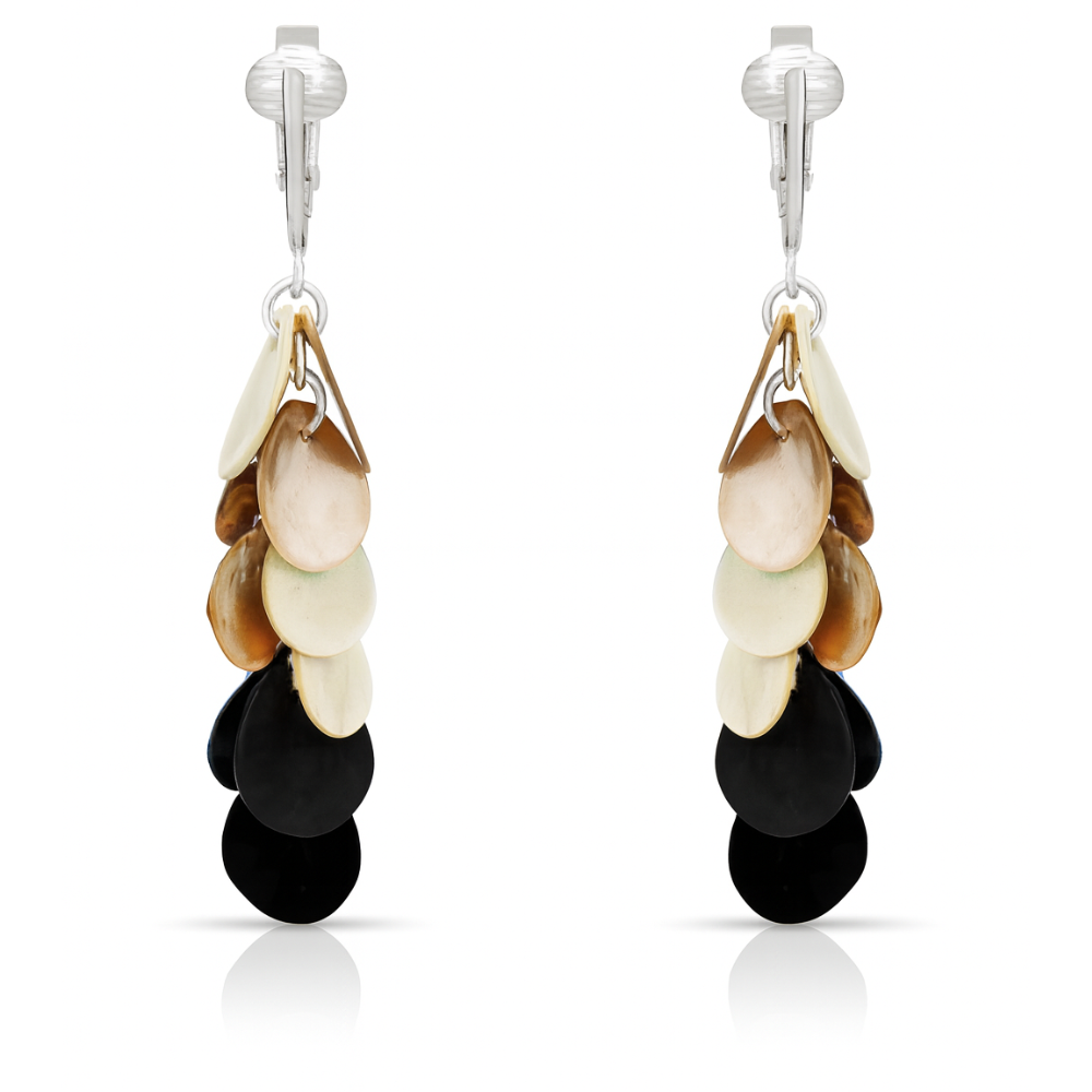 Natural Mother of Pearl Teardrop Layered Clip On Dangling Earrings