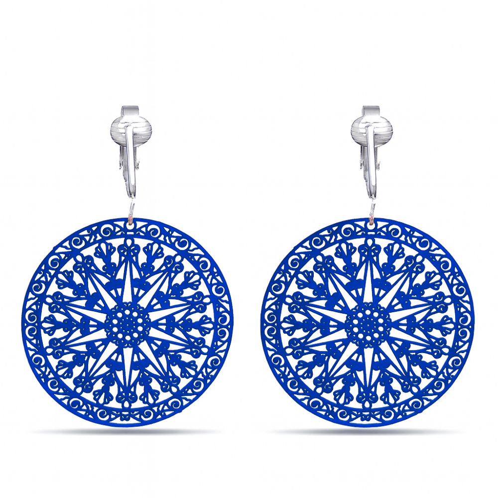 Large Round Filigree Clip On Dangling Earrings