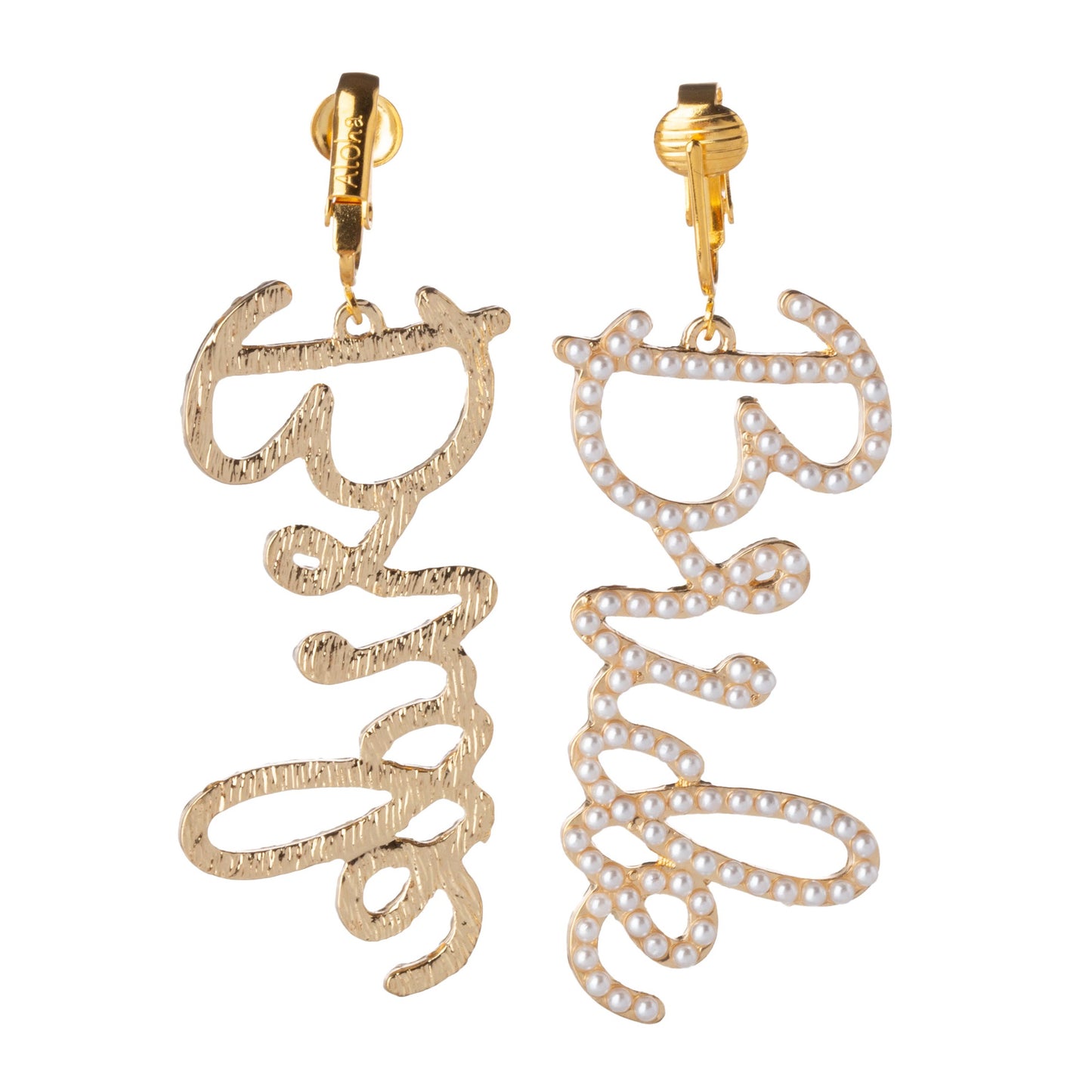 Gold Simulated Pearl Bride Clip On Dangling Earrings