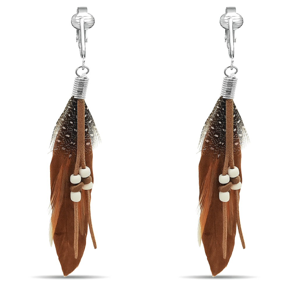 Bohemian Long Feather Clip On Dangling Earrings
