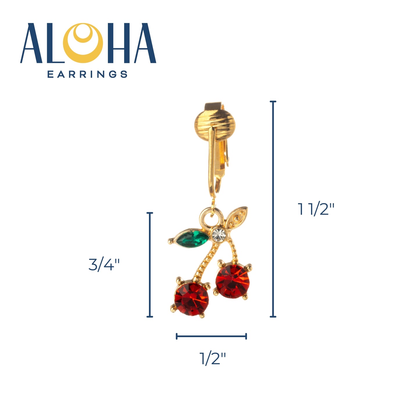 Gold Crystal Cherry Clip On Dangling Earrings