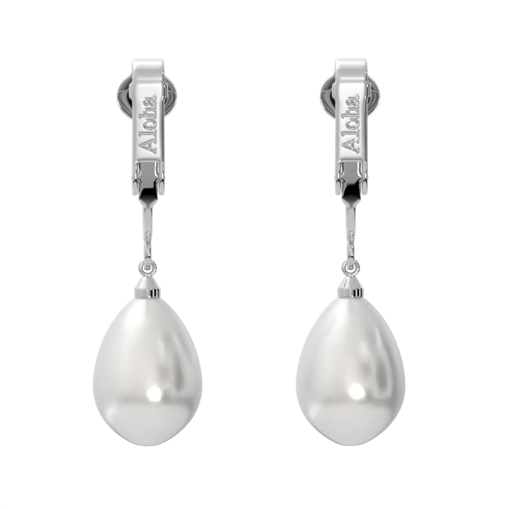 Silver Teardrop Shaped Simulated Freshwater Pearl Clip On Dangling Earrings