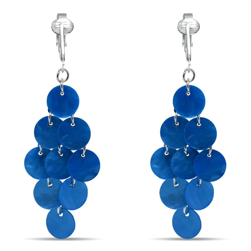 Mother of Pearl Round Layered Clip On Dangling Earrings