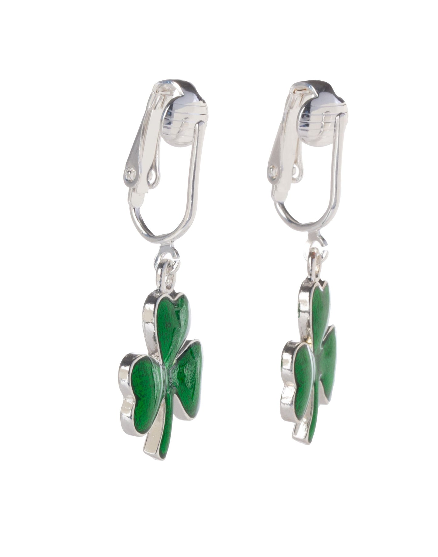 Green Irish Lucky Shamrock Clip On Dangling Earrings