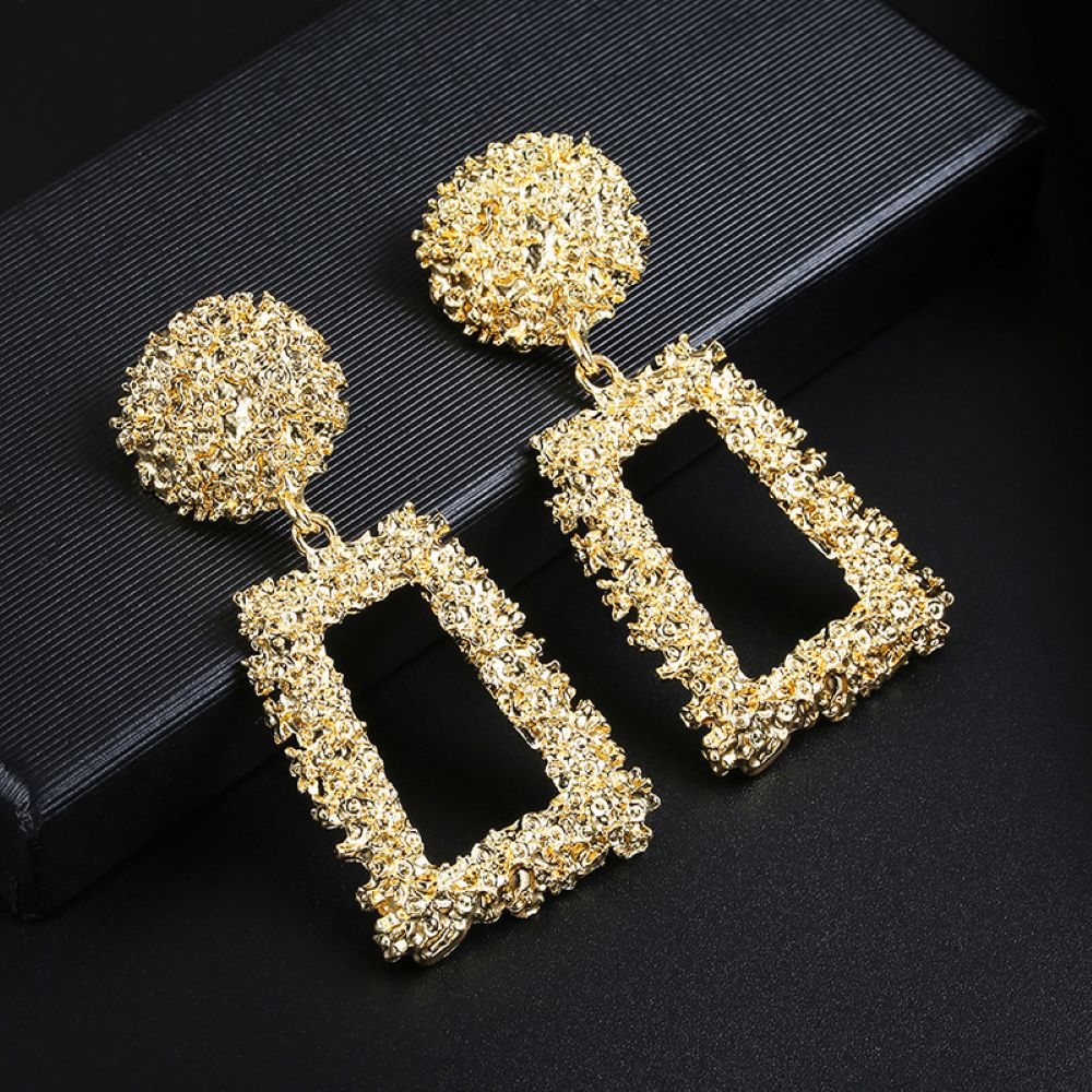 Gold Large Door Knocker Clip On Dangling Earrings