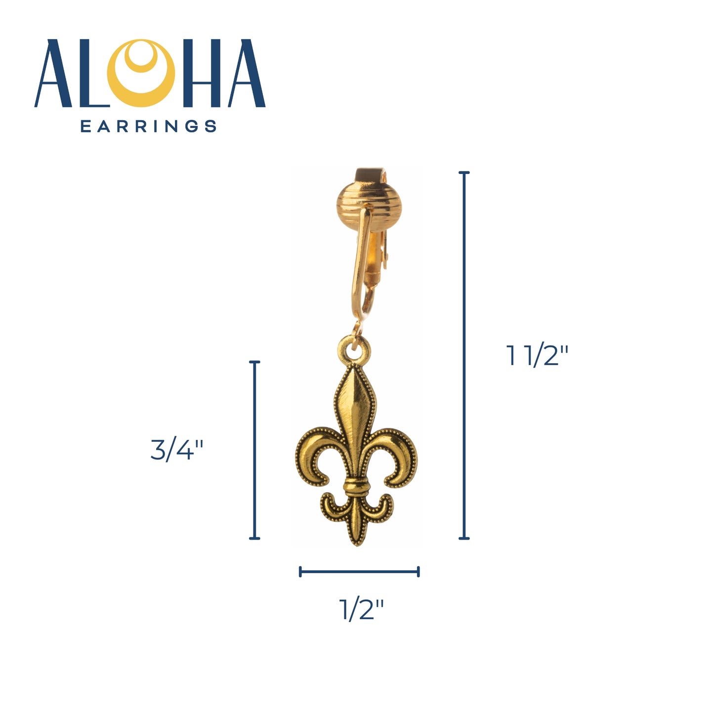Gold Fleur De Lis Clip On Dangling Earrings