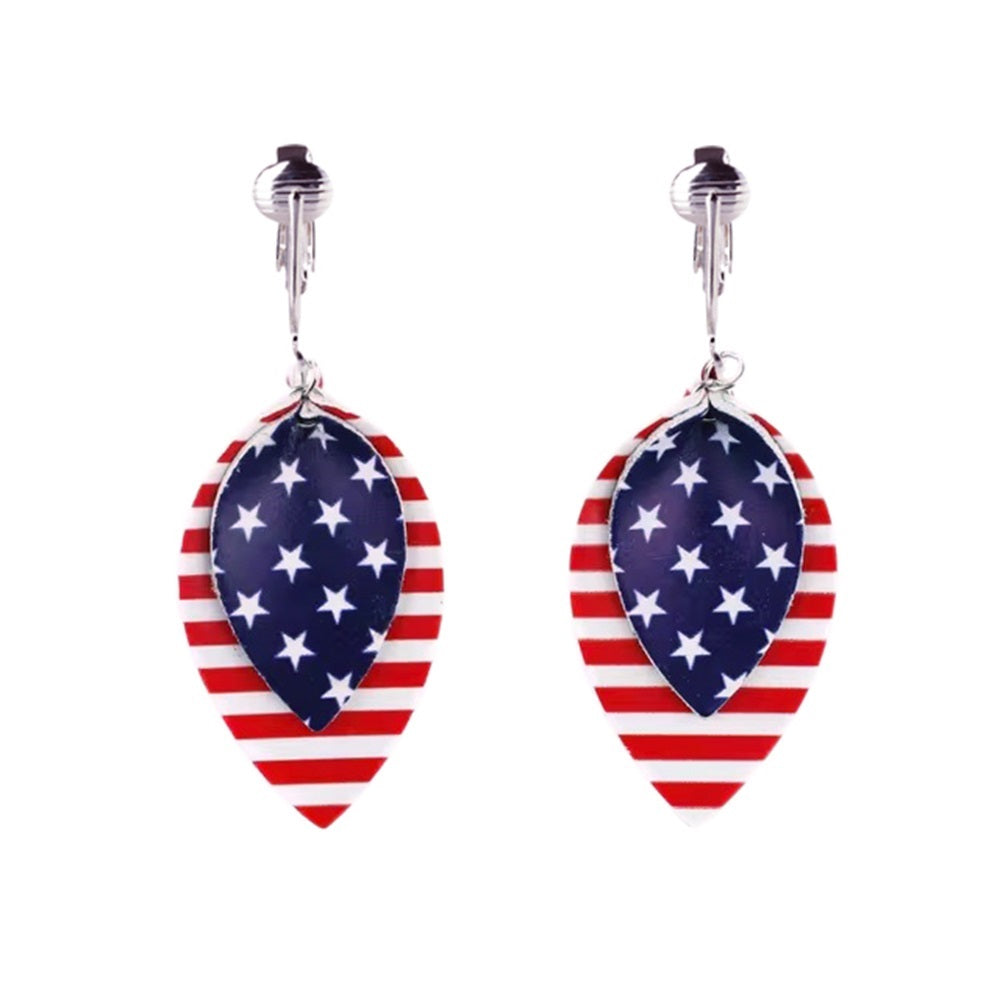 Silver Flag Leaves Clip On Dangling Earrings
