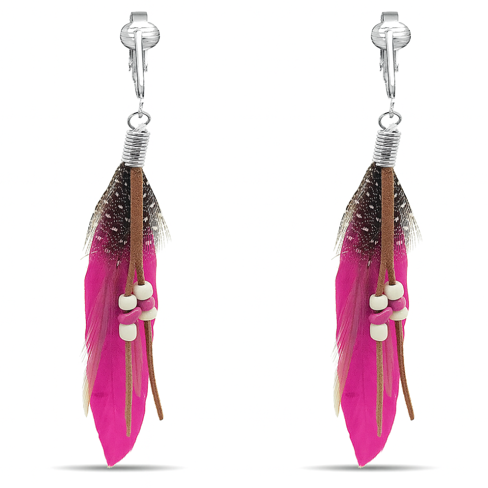 Bohemian Long Feather Clip On Dangling Earrings
