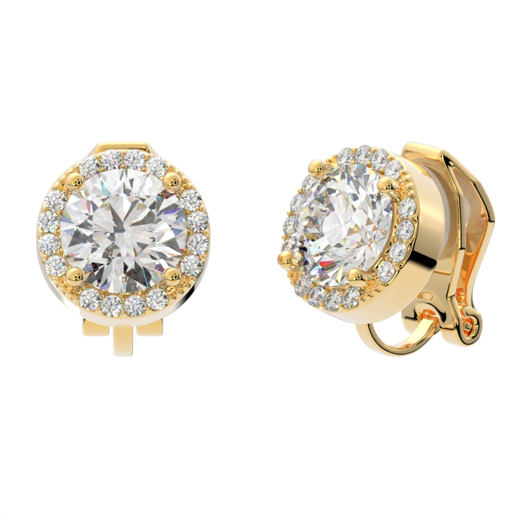 Round Halo Crystal Clip On Stud Earrings