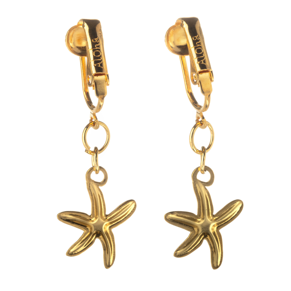 Gold Starfish Clip On Dangling Earrings