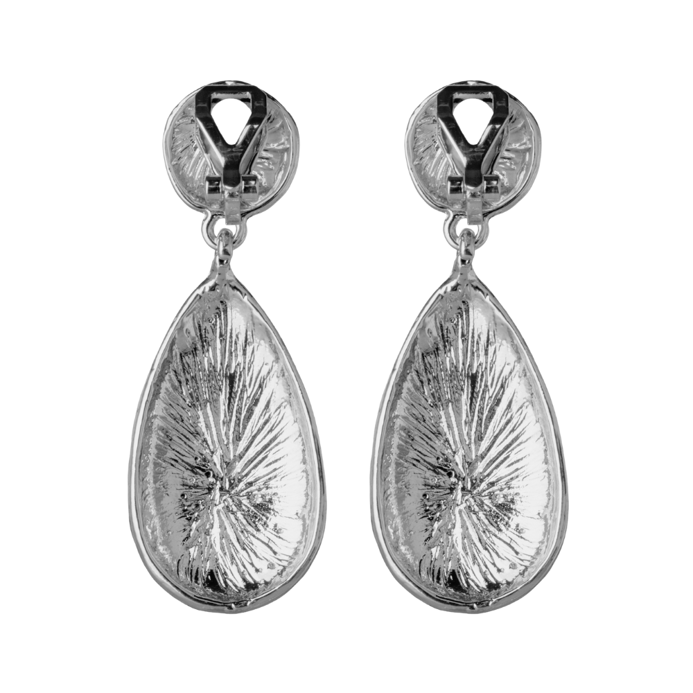 Silver Hammered Teardrop Clip On Statement Dangling Earrings