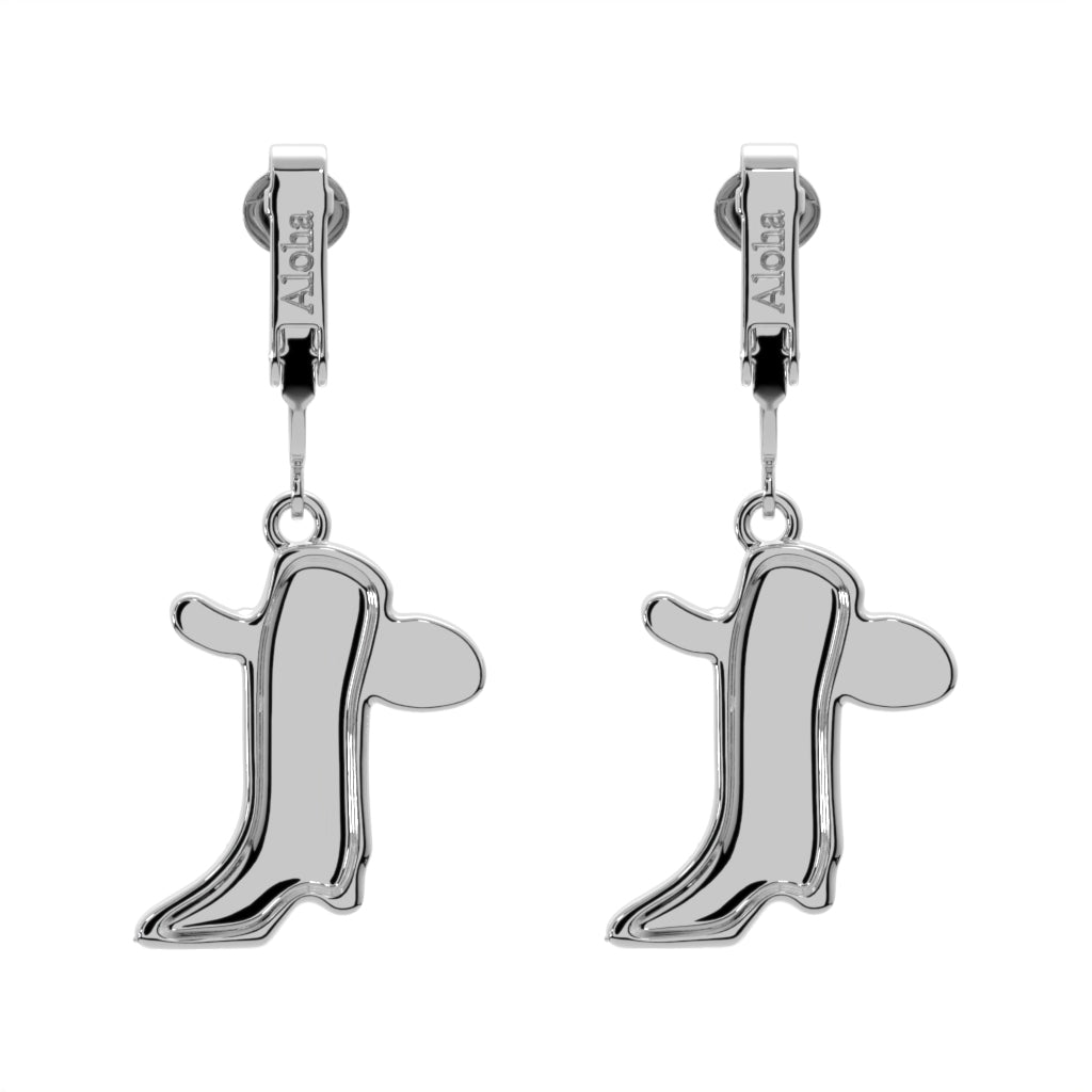 Silver Crystal Cowboy Boots and Hat Clip On Dangling Earrings