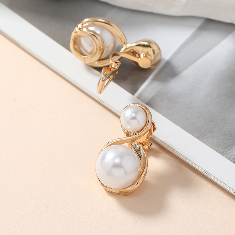 Double Simulated Pearls Clip On Stud Earrings