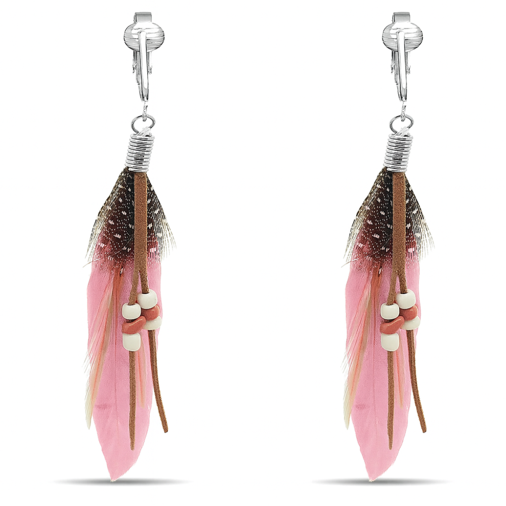 Bohemian Long Feather Clip On Dangling Earrings